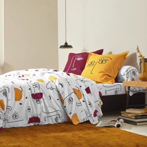 Linge de lit Vitaly coton à motifs visages - Drap-housse 1 Personneonne : 90x190cm - Blanc - ColombineInfluence artistique pour ce linge de lit Vitaly de Colombine® aux visages abstraits tout droit inspirés de la peinture cubiste. Une tendance forte vite  - Publicité