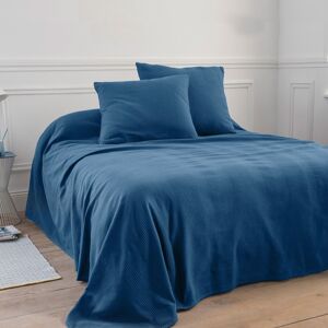 Jete de lit uni tisse coton - Blancheporte Bleu Plaid : 150x150cm