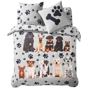 Linge de lit Fidèles en coton imprimé chiots - BlancheporteInstant mignon : s'endormir en rêvant d'une flopée de chiots, tous aussi adorables les uns que les autres... Un linge de lit à la douceur 100% coton pour s'offrir de vrais moments câlins. Taie d'o - Publicité