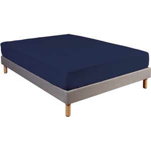 Terre de Nuit Drap housse 100% coton bleu marine - bonnet 27 cm 150x190