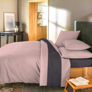 Terre de Nuit Parure de lit percale Sydney rose et anthracite 260x240 cm