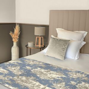 Stores-et-Rideaux.com Chemin de Lit Toile de Jouy Bleu ciel beige