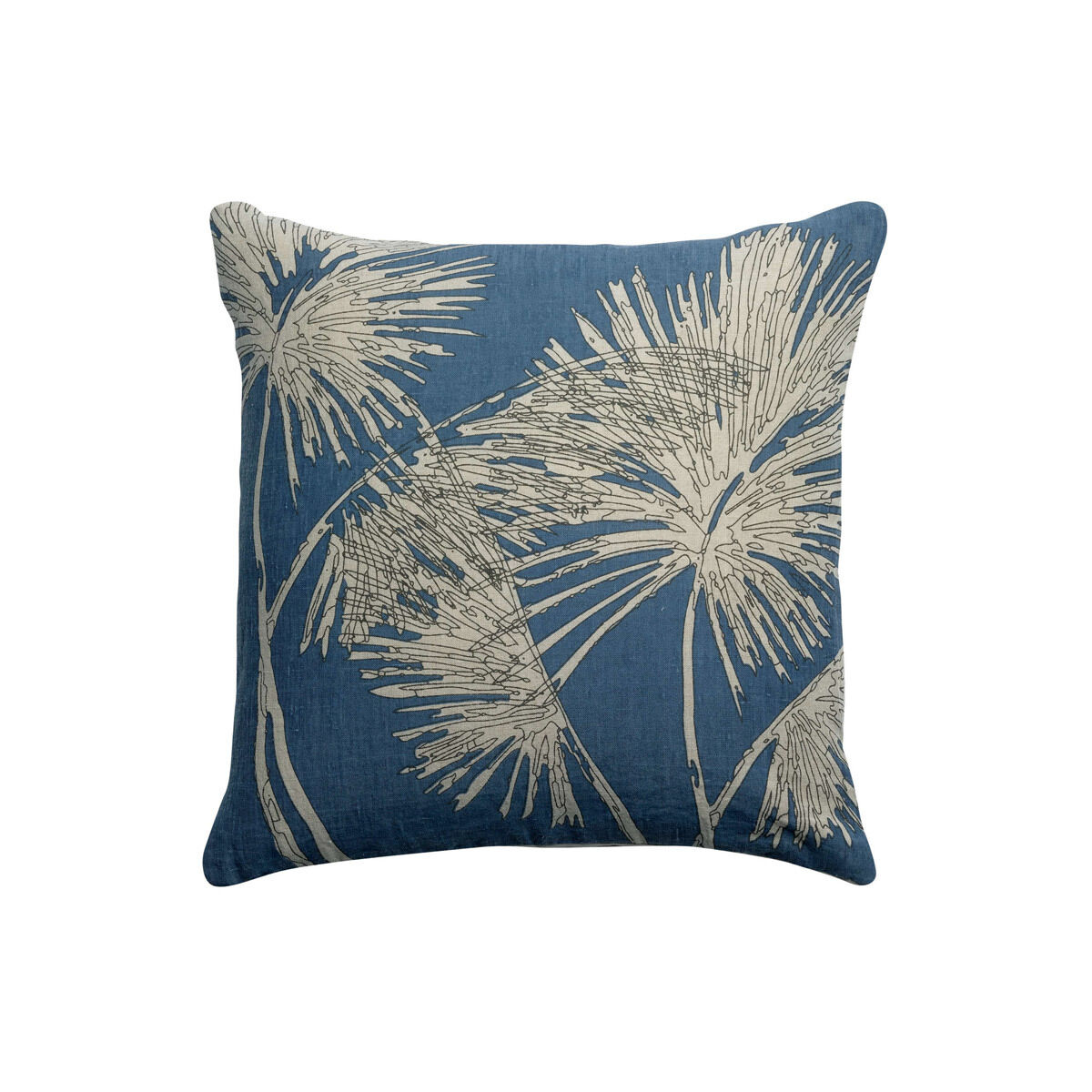 Miliboo Coussin en lin bleu motif palmier 45 x 45 cm NATURA