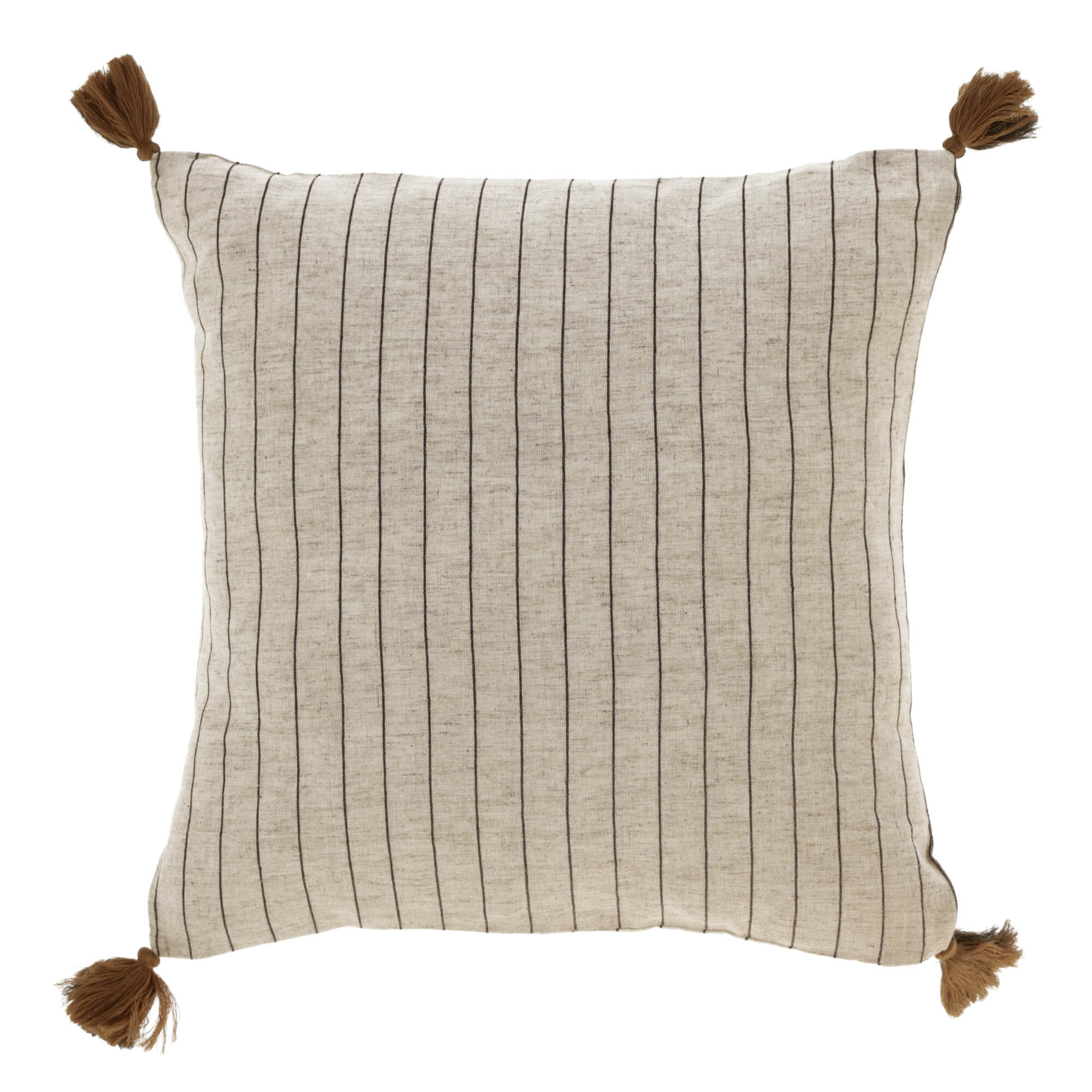 Kave Home Sagira 100% cotton cushion cover beige with brown tassels and stripes 45 x 45 cm