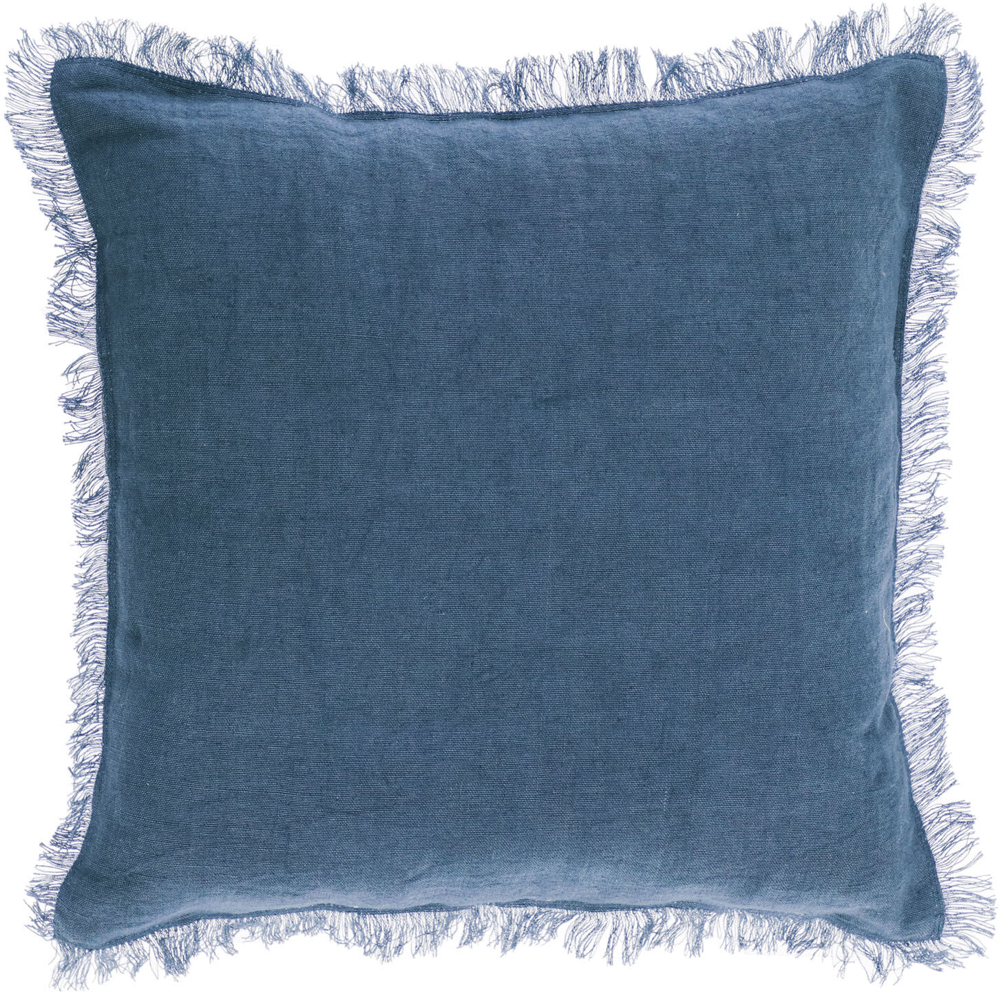 Kave Home Almira blue cotton and linen cushion cover with fringe 45 x 45 cm