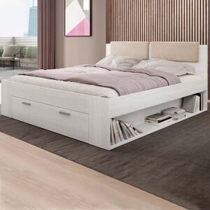 garneroarredamenti Letto 140x200cm alla francese con cassettone pino bianco beige Cortina