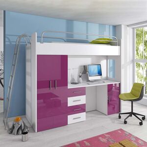 garneroarredamenti Letto a soppalco per bambini con armadio 204x86cm bianco viola Luca