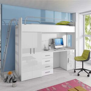 garneroarredamenti Letto a soppalco per bambini con armadio 204x86cm bianco Luca