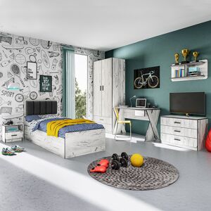 garneroarredamenti Cameretta per bambini 1 letto singolo contenitore bianco rustico grigio Zadar