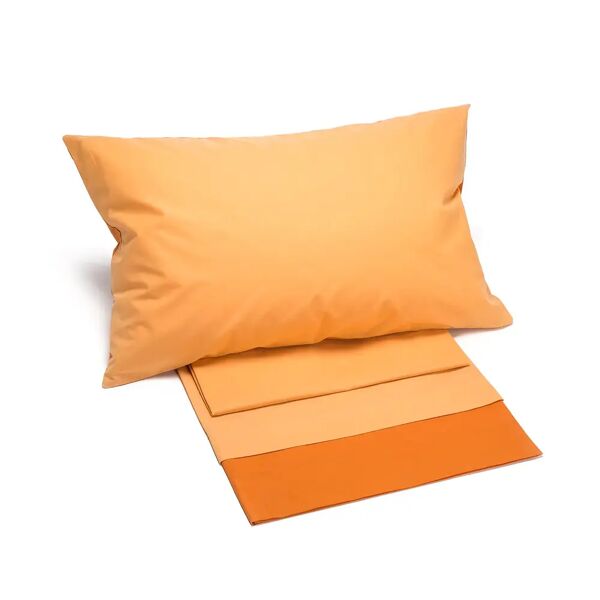 caleffi completo lenzuola copriletto bikolor piazza e mezza arancio in cotone