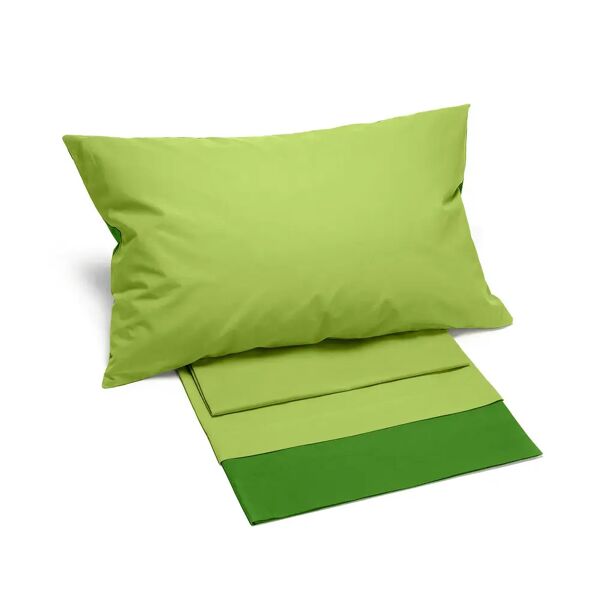caleffi completo lenzuola copriletto bikolor piazza e mezza verde in cotone