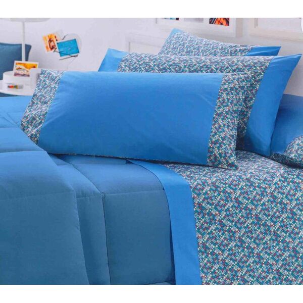 gabel ha1026 completo letto matrimoniale 100% cotone lenzuolo sopra + sotto con angoli + federa con stampa digitale colore azzurro - clipper 18919