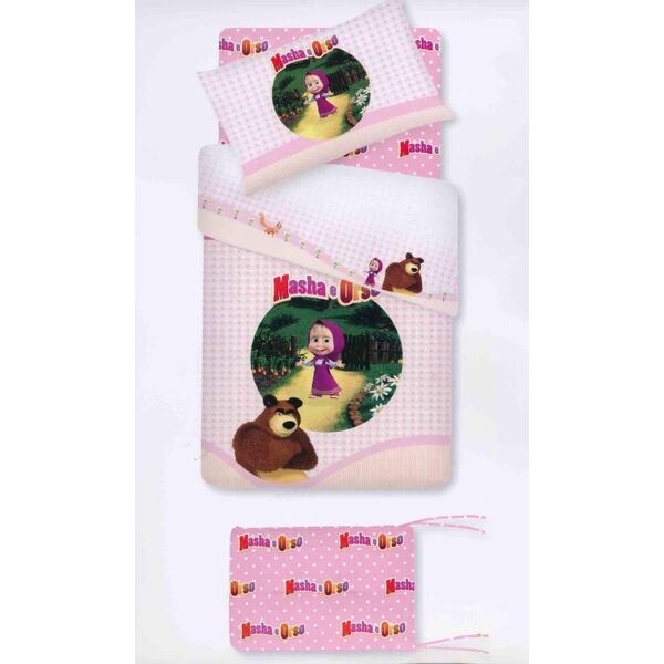 gabel ma0101 completo letto lettino in cotone trapunta + paracolpi stampa digitale colore rosa - masha e orso porthole