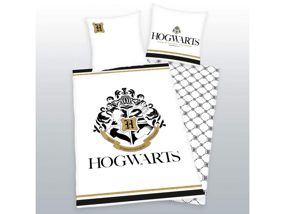 ALTRO Harry Potter Copripiumino Letto Bianco E Oro Stemma Hogwarts 135 X 200 Cm, 80 X 80 Cm