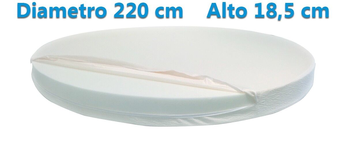 Materasso Rotondo Dolce Morfeo Alto 18,5 cm, Diametro 220 CM, Densità 30, Sfoderabile, Fodera in Aloe Vera