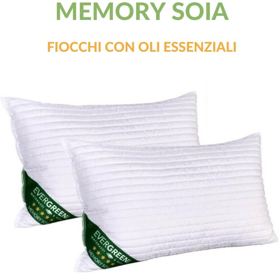 EverGreenWeb Cuscini Letto in Memory Foam e oli essenziali di SOIA 40x70 alti 12 cm, Imbottitura con Fiocchi 100% Schiuma a Memoria Cervicali, fodera Bianca Antiacaro, Guanciali per Dormire, OFFERTA