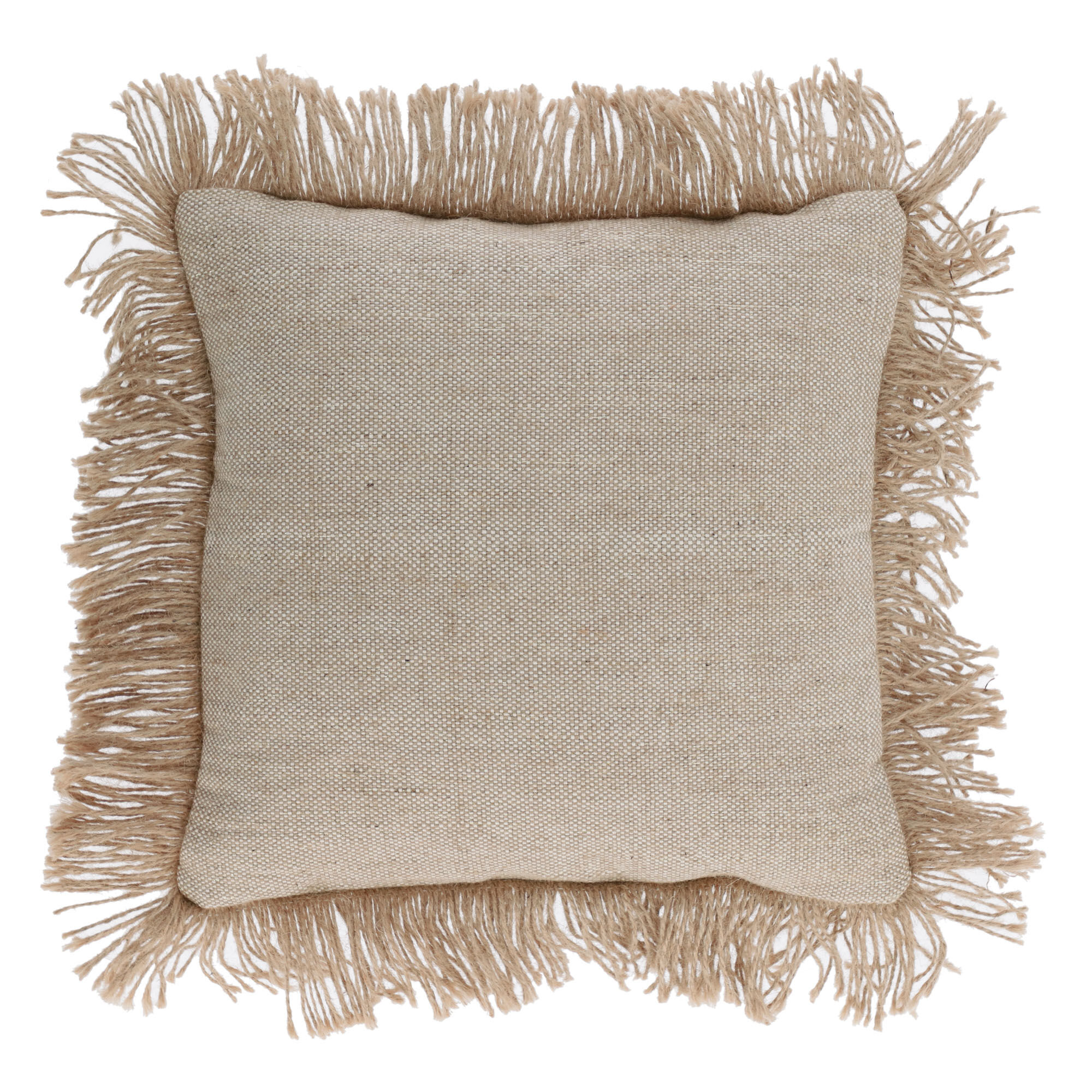 Kave Home Fodera per cuscino Delcie in cotone beige con frange in juta, 45 x 45 cm