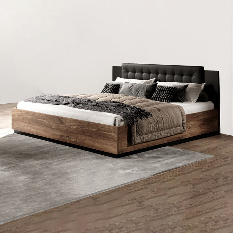 garneroarredamenti Letto 160x200cm matrimoniale quercia scuro nero Vulcano