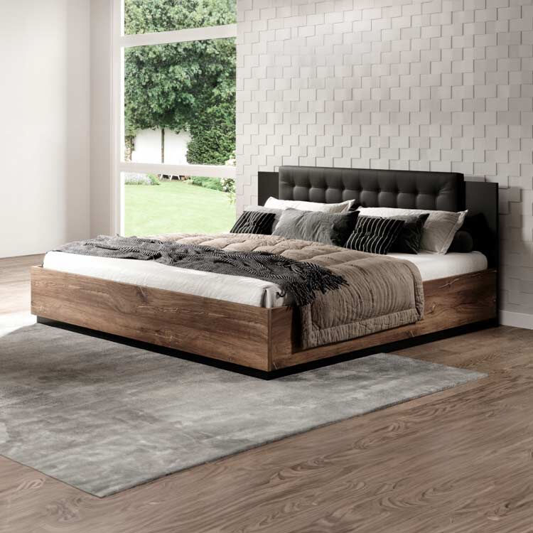 garneroarredamenti Letto 180x200cm oversize matrimoniale rovere scuro nero Vulcano