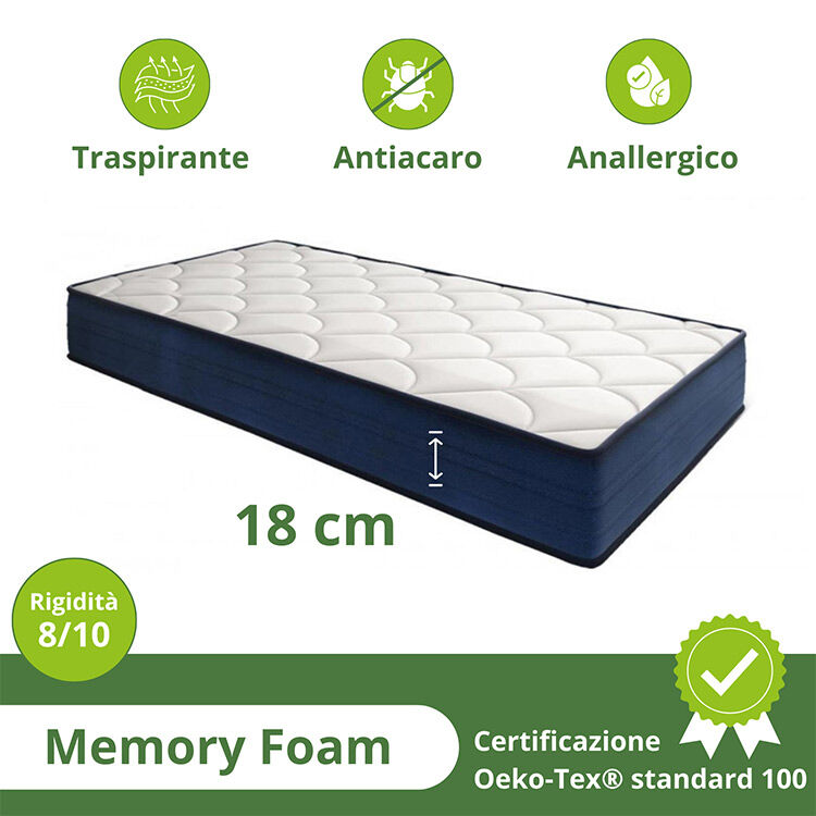 garneroarredamenti Materasso singolo 80x190cm memory lato estivo e invernale H. 18cm Basic Dream 50