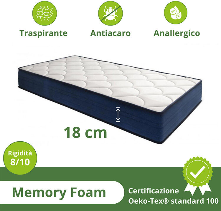 garneroarredamenti Materasso singolo 80x200cm memory lato estivo e invernale H. 18cm Basic Dream 50