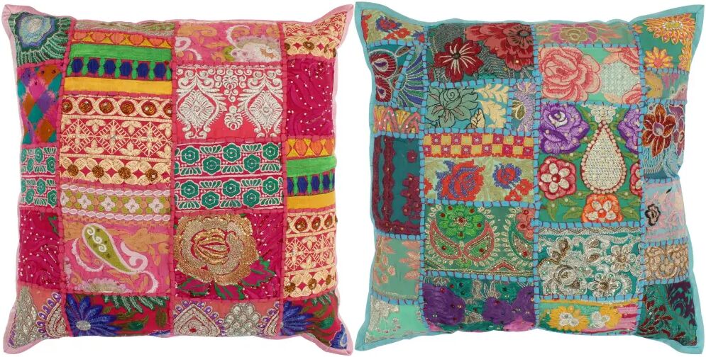 vidaXL Kussens patchwork handgemaakt 45x45 cm roze/turquoise 2 st