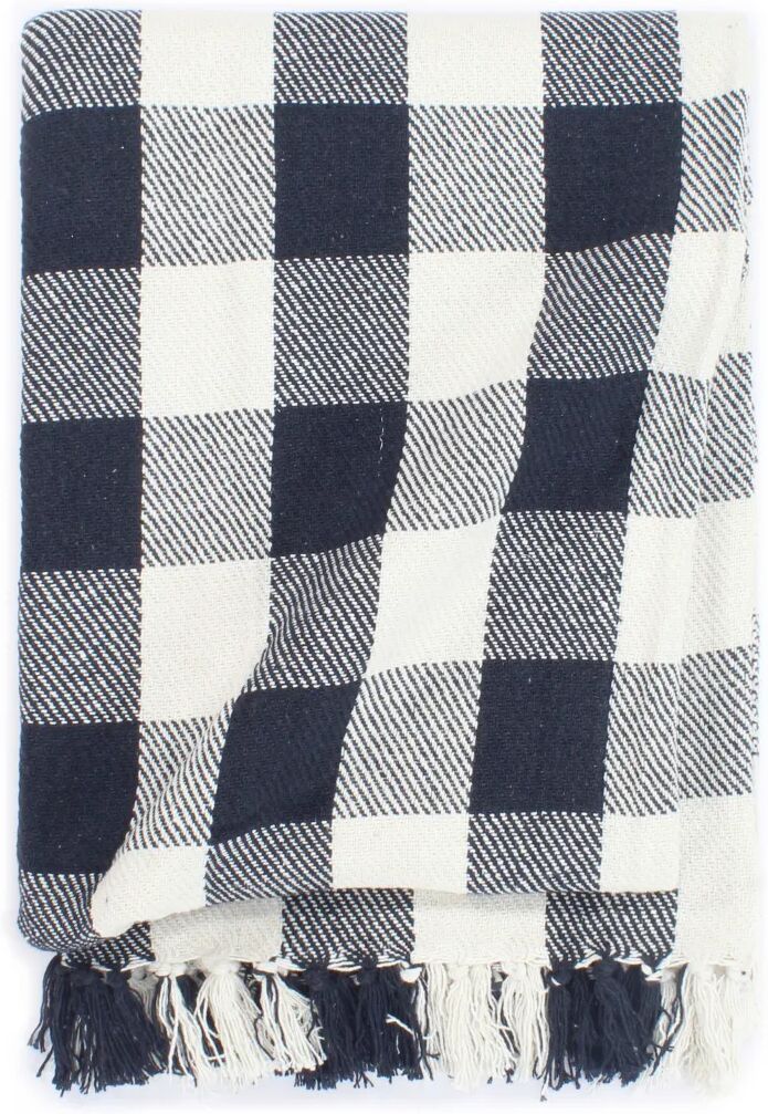 vidaXL Plaid geblokt 160x210 cm katoen marineblauw