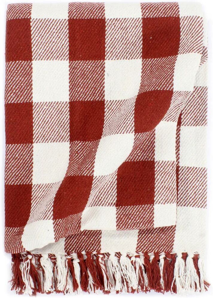 vidaXL Plaid geblokt 125x150 cm katoen steenrood