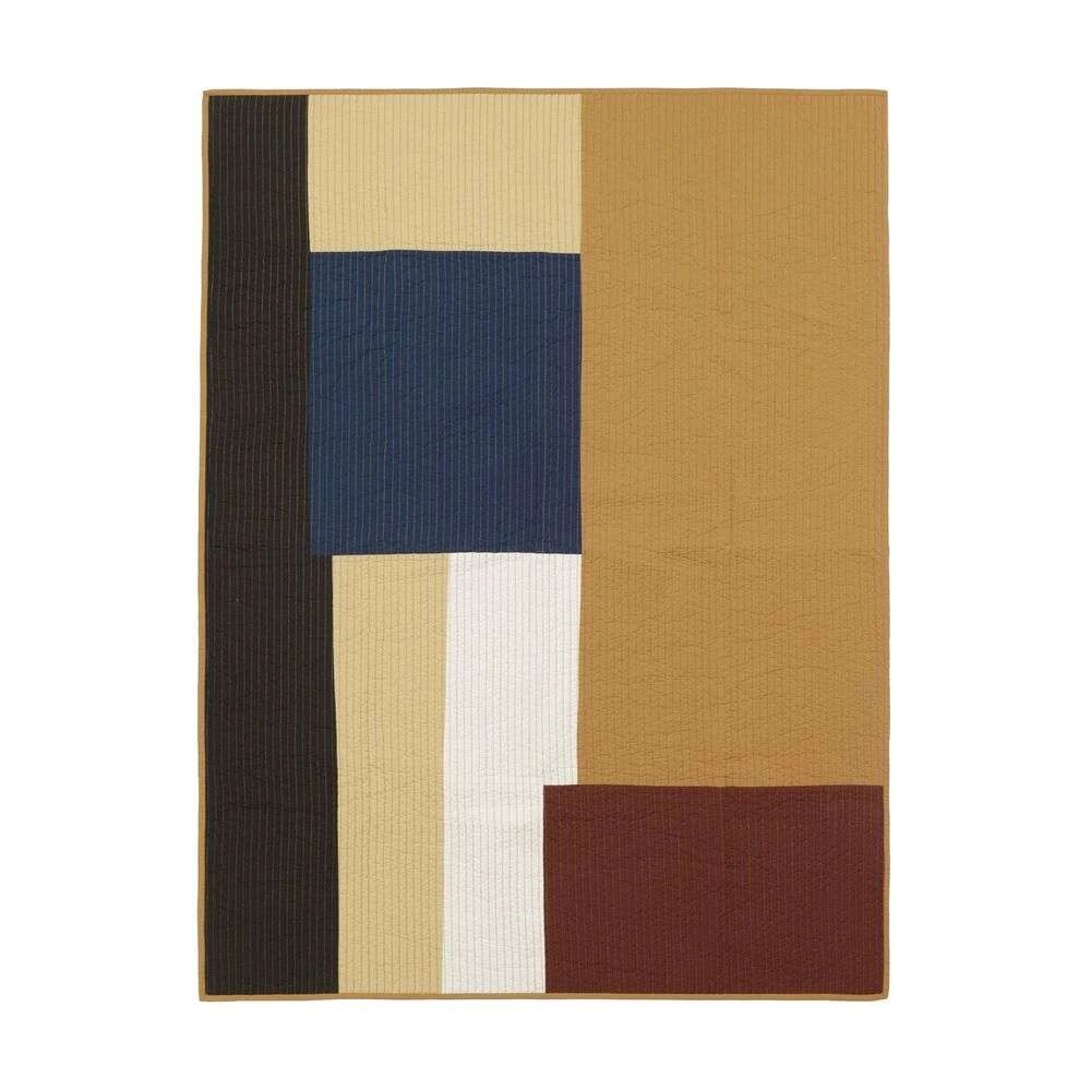 Ferm Living Shay Patchwork Quilt Blanket Mustard - Ferm Living  Sennep  1800 mm+1300 mm