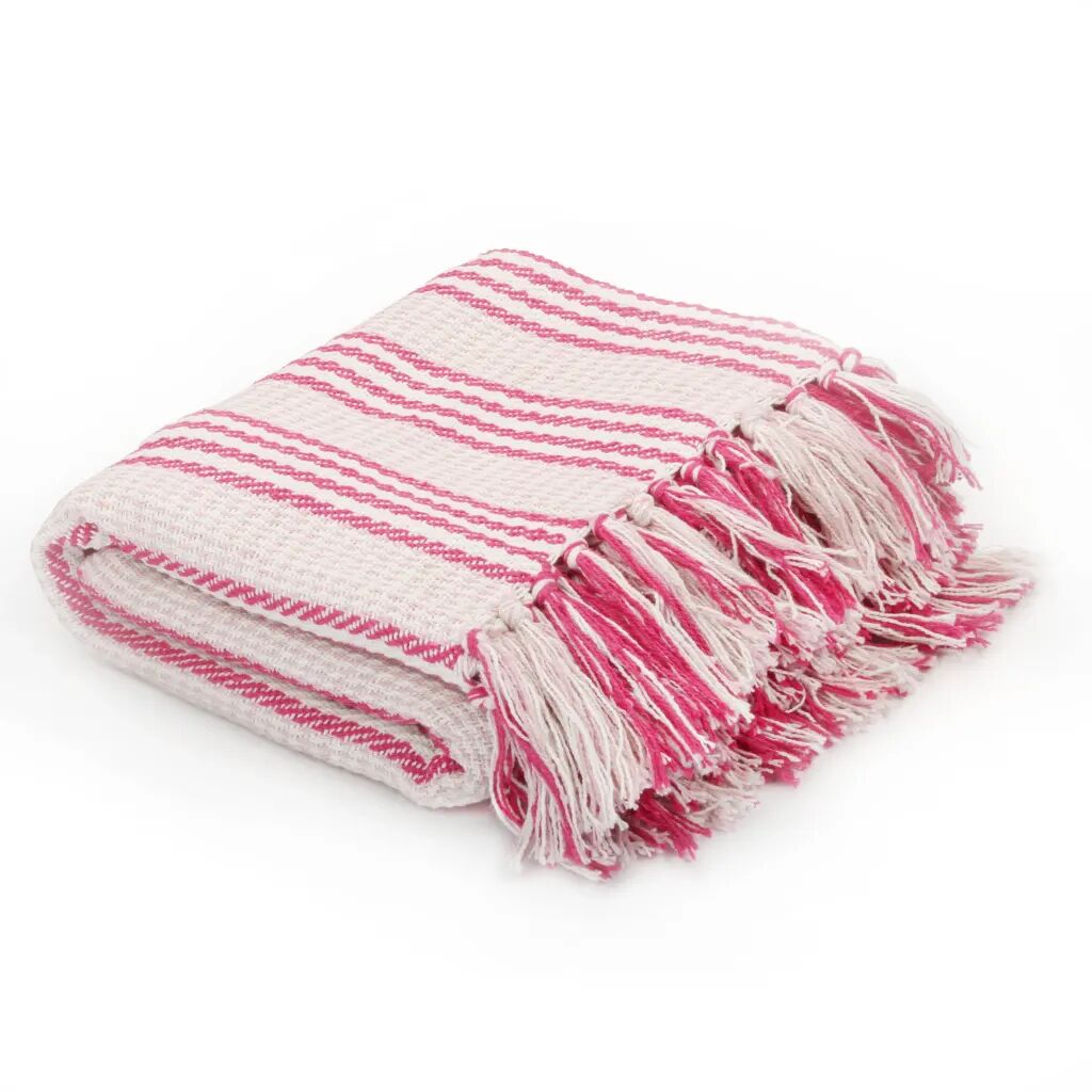 vidaXL Pledd bomull stripetmønster 220x250 cm rosa og hvit