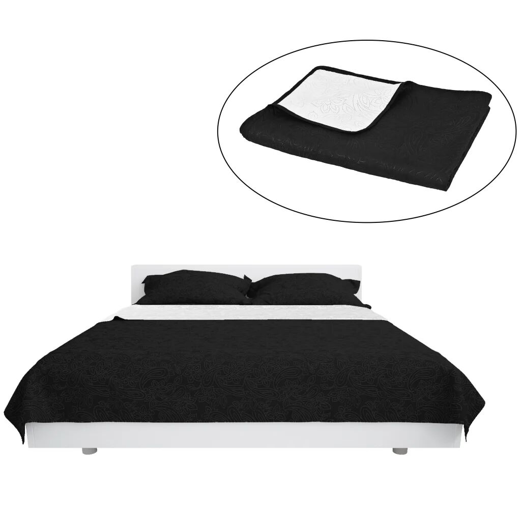 vidaXL dobbeltsidig vattert sengeteppe 220x240 cm svart og hvitt
