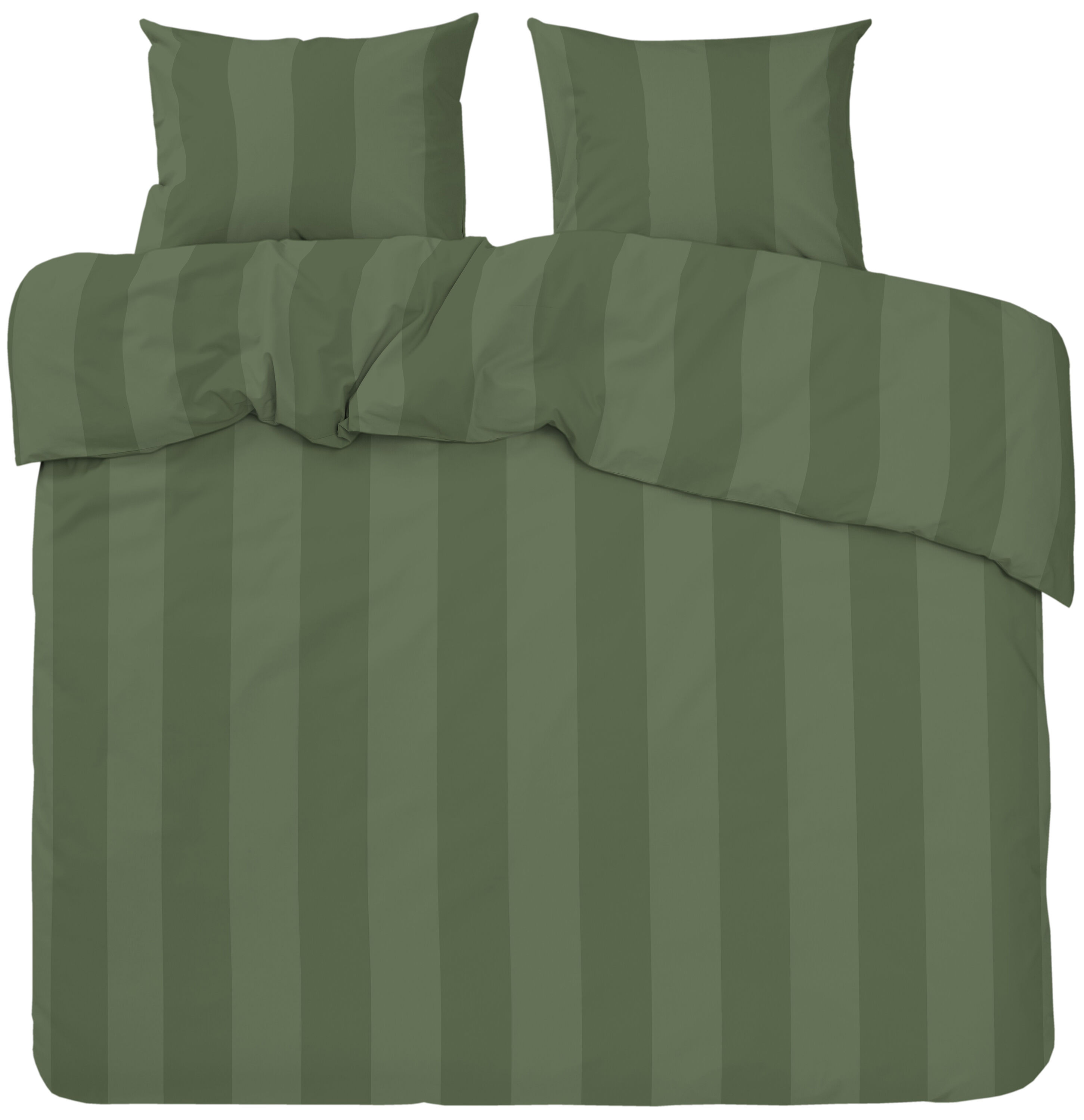 Redlunds Dynetrekk Sett Big Stripe Satin Kingsize 3-Delt -Oliven