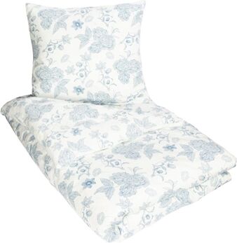 Borg Living Sengetøy - 100% Bomullssateng - Flower Blue - 150x210 Cm