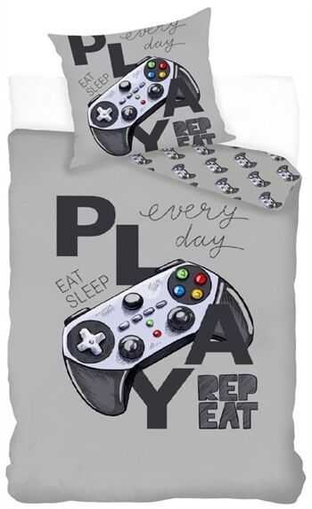 Borg Living Gamer Sengetøy - Play Eat Repeat - 140x200 Cm - 100% Bomull