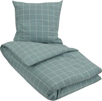 Borg Living Krepp Sengetøy - Dusty Green Check - 140x220 Cm