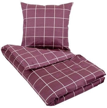 Borg Living Kingsize Sengetøy - 100% Bomullssateng - Check Dark Rose - 240x220 Cm