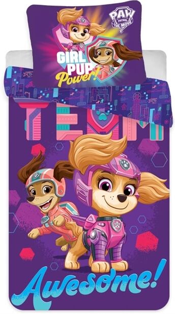 Borg Living Paw Patrol The Movie Sengetøy - 100% Bomull - 140x200 Cm - 2 I 1 Sengetøy Forskjellige Motiver På Hver Side