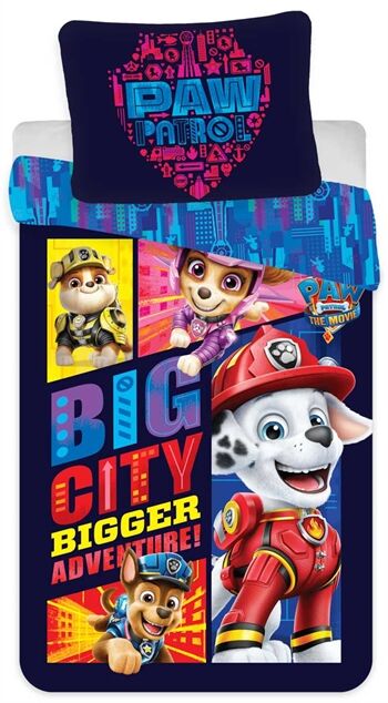 Borg Living Paw Patrol The Movie Sengetøy - 100% Bomull - 140x200 Cm - 2 I 1 Sengetøy Forskjellige Motiver På Hver Side