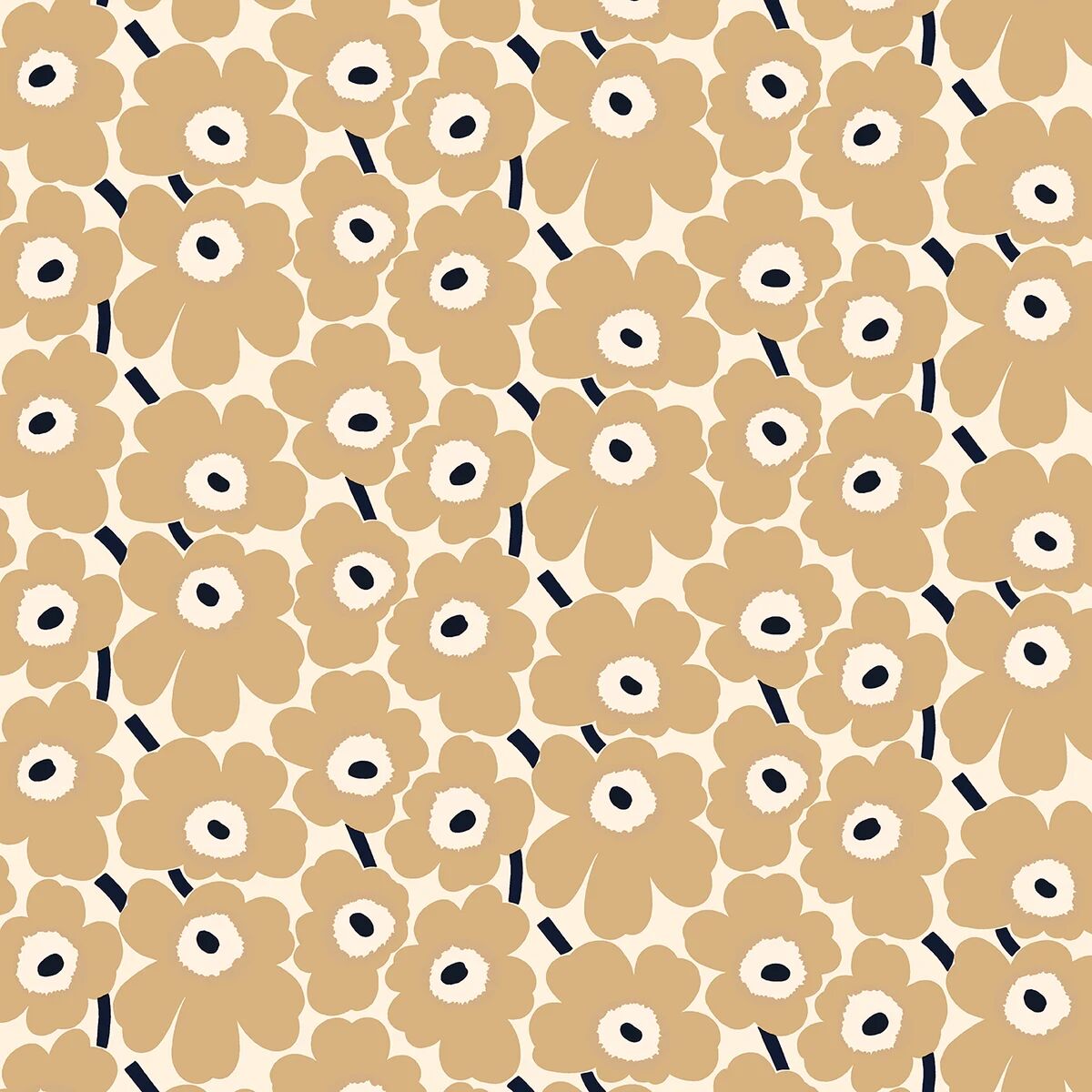 Marimekko Pieni Unikko tekstil Naturhvit-beige-mørkeblå