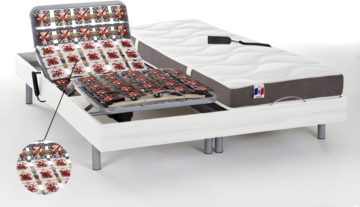 Cama elétrica de relaxamento 100% látex 5 zonas JUPITER da DREAMEA - Branco - 2x90x200cm - Motores marca OKIN - Cama com 5 posições - motor 2x4500 Newton