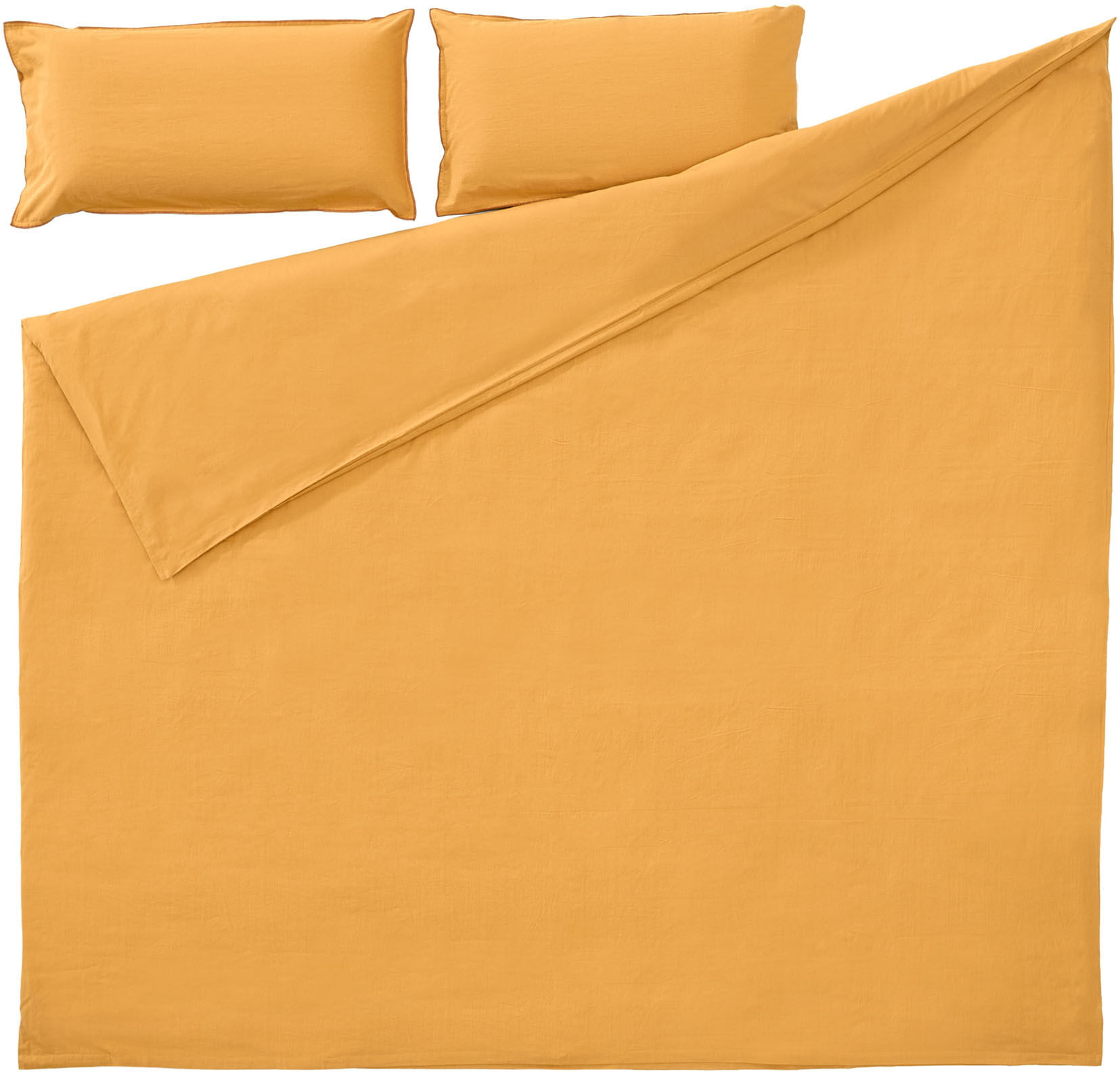 Kave Home Set Ibelis de lençol,capa edredão,capa almofada 180x200cm algodão orgânico (GOTS) mostarda