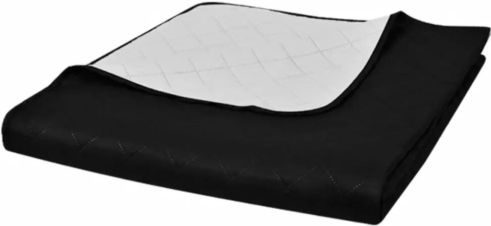 vidaXL Colcha dupla face acolchoada preto/branco 170 x 210 cm