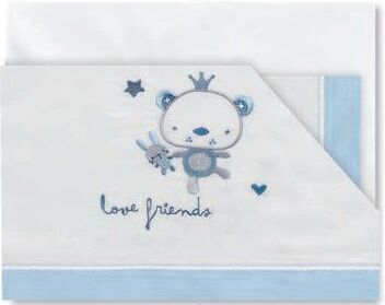 Pirulos Jogo lençois 3 Peças Algodão 80x140 Love Friends Branco e Azul