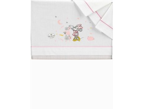Disney Lençóis de Cama Minnie Branco e Rosa 3 peças (120 x 60 cm)