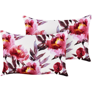 Beliani Set med 2 trädgårdskuddar Vit och rosa polyester blommönster 40 x 60 cm Rektangulär Modern Utomhus Uteplats Vattenavvisande