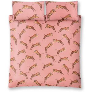 Paloma Home Pouncing Tigers Blossom Bed Set pink Double Duvet Cover + 2 Standard Pillowcases