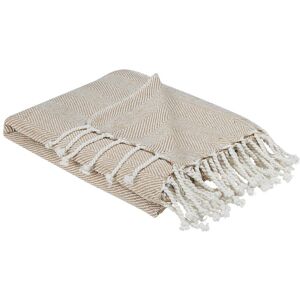 BELIANI Modern Boho Throw Blanket Cotton Hand-Woven Accessory Fringes Chevron Beige Tilmi