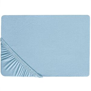 Beliani - Classic Fitted Sheet Cotton 140 x 200 cm Blue Solid Pattern Elastic Edging Hofuf