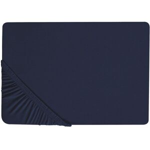 BELIANI Fitted Sheet Cotton 140 x 200 cm Navy Blue Solid Pattern Elastic Edging Hofuf