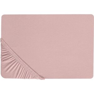 Beliani - Classic Fitted Sheet Cotton 140 x 200 cm Pink Solid Pattern Elastic Edging Hofuf